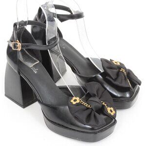 Women's Funky Chunky Bows & Flowers Platform Square Toe Pyramid Heels Size 7.5